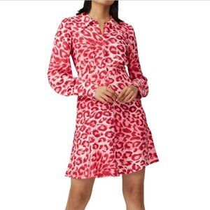 KATE SPADE Pink Panthera Leopard Print Button Front Long Sleeve Midi Dress